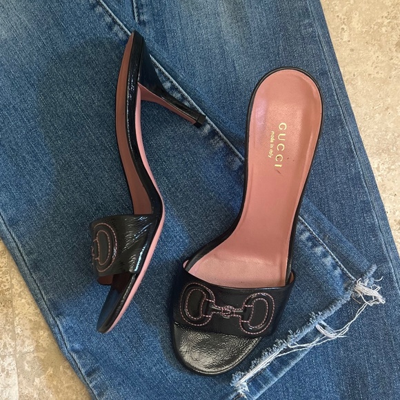 GUCCI kitten heal slides, black with Pink Gucci - Picture 2 of 8